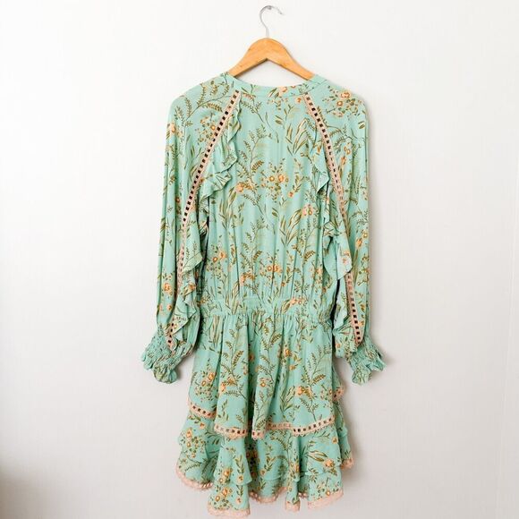 Spell & The Gypsy Boho Floral Maisie Play Dress Large Western Turquoise NWOT - Picture 8 of 12